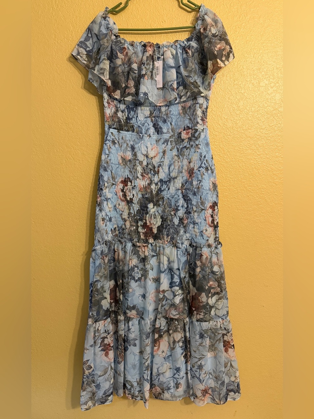 Baltic Born Light Blue Floral Off-Shoulder ankle length dress